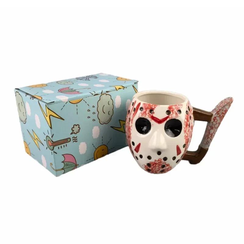 New Durable Male Ghost Demon Kill 100 Male Ceramic Mugs Suitable for Crowd Halloween Horror Freddy Jason Mask Cup Dance.