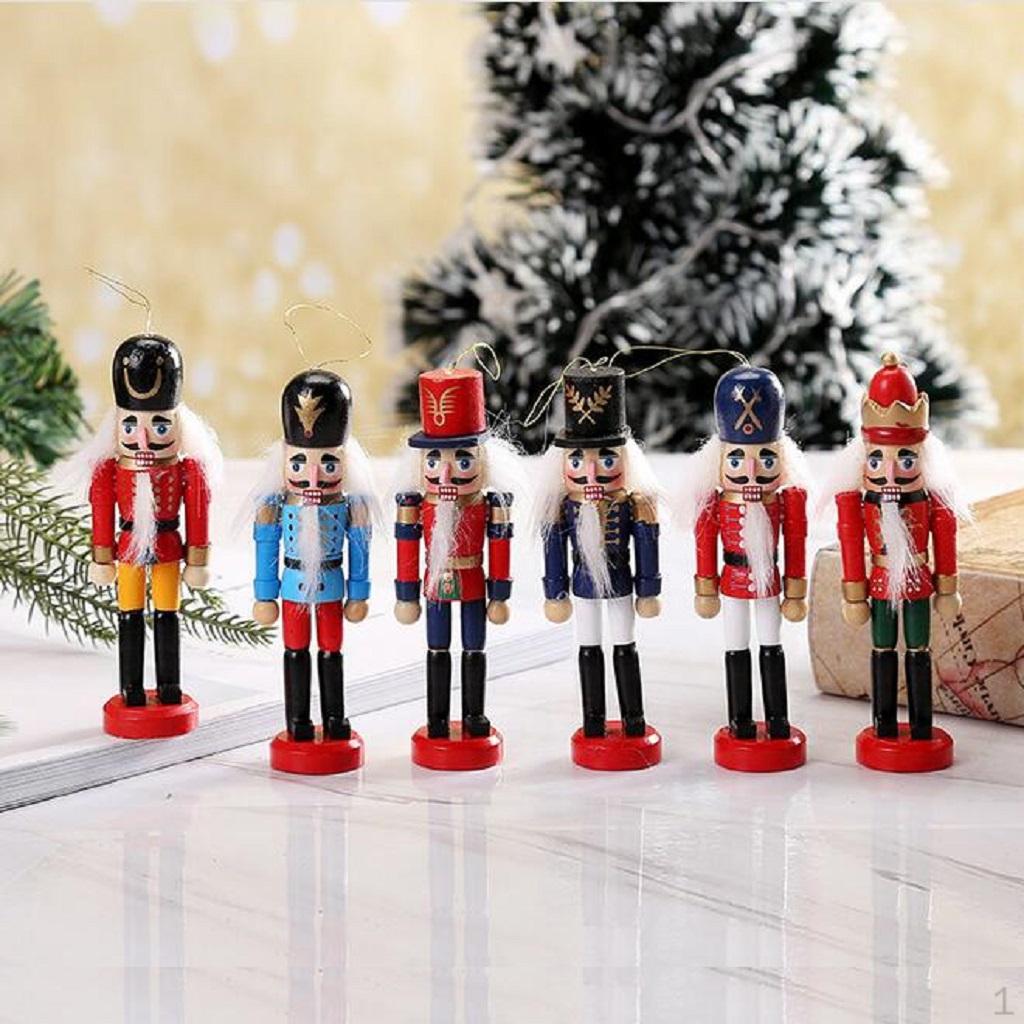 6pcs Christmas Nutcracker Ornaments Set, Wooden Figures Soldier Puppet Toy for Themed