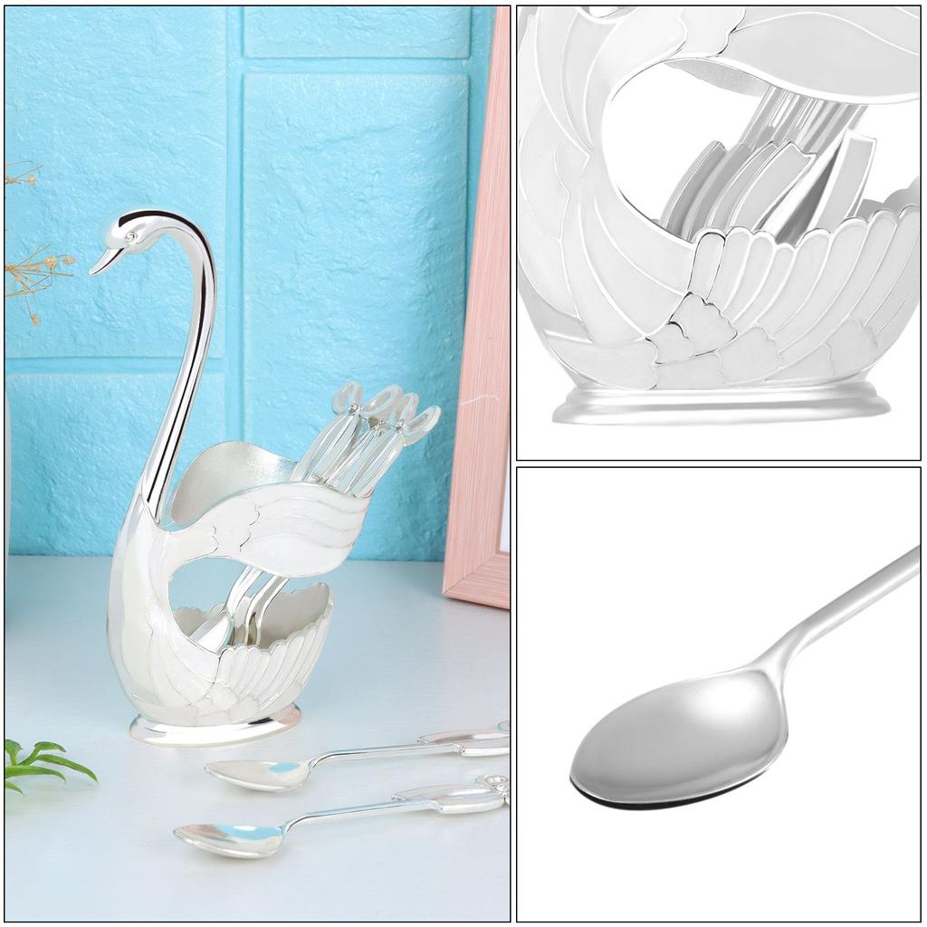 Swan Base Holder Metal Swan Coffee Spoon Set Coffee Spoon Set Fruit Spoon Metal Coffee Spoon Set