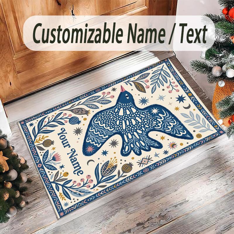 Birds Theme Crystal Velvet Floor Rug Personalized Custom Name Text Warm Carpet Home Decoration