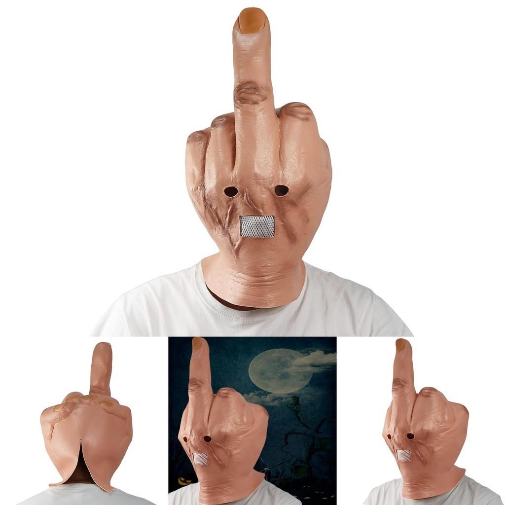 Middle Scary Finger Halloween Mask Latex Full Head Costume Party Cosplay Prop