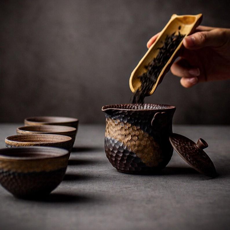 210ml Japanese Style Ceramic Gilded Teapot Vintage Old Rock Clay Coarse Pottery Kung Fu Tea Set