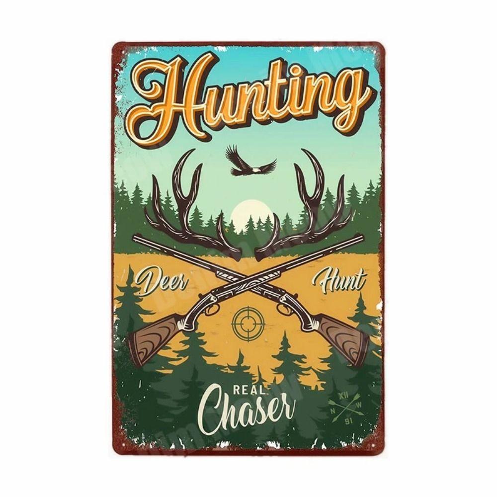 Vintage Hunting Season Poster Metal Tin Sign with Deer Bear  Eat Sleep Hunt  Decor