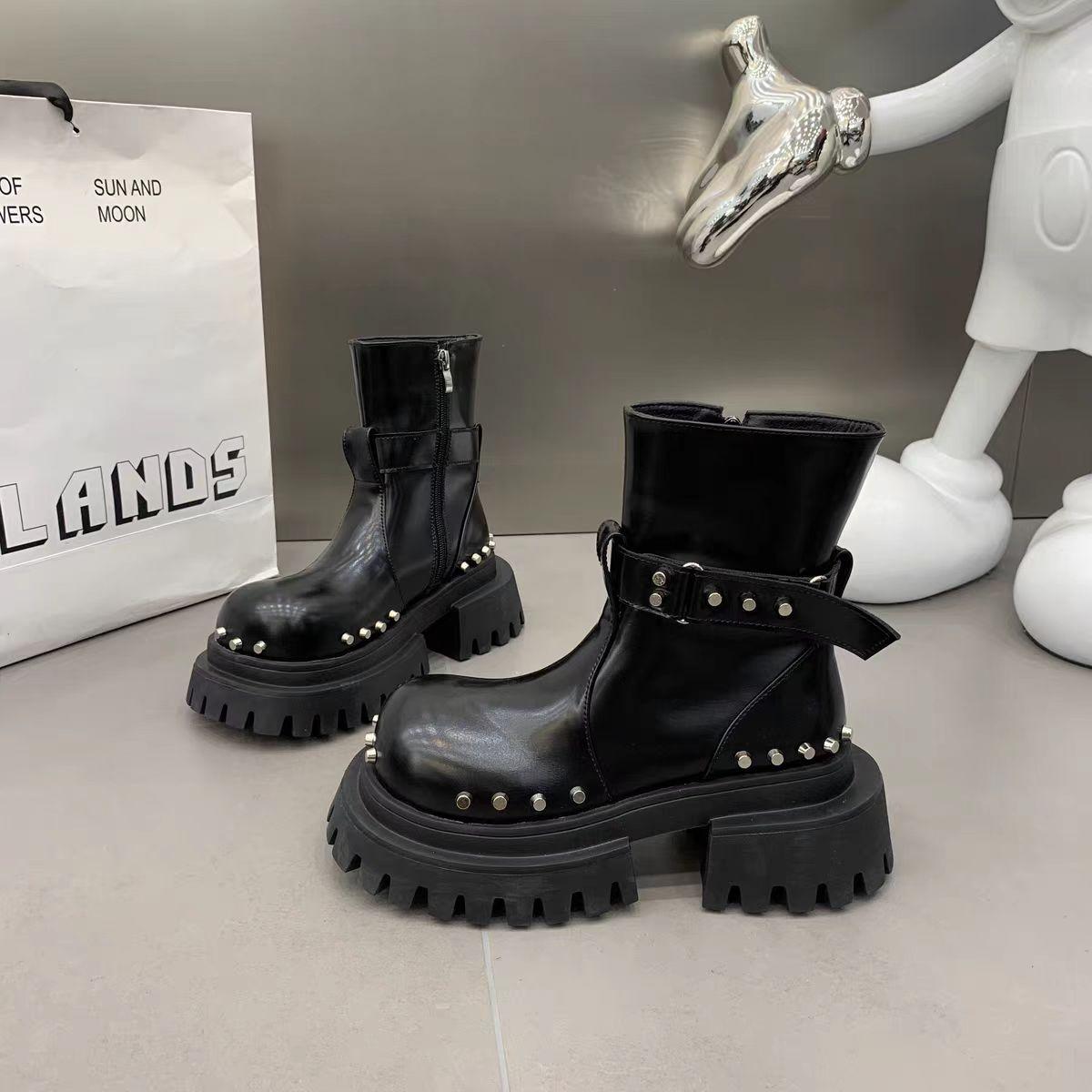 

Туфли на плоской платформе женские ботильоны брендовые туфли на высоком каблуке кожаные туфли женские 2025 трендовые дизайнерские новые готические толстые туфли челси Botas Mujer 39 чёрный