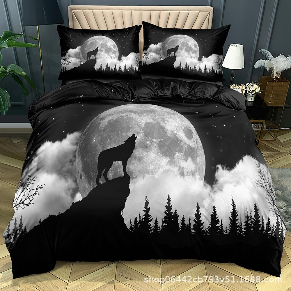 Wolf Themed Bedding Set with Animal Pattern Down Duvet and Pillowcase 2/3 Pieces of Microfiber Fabric Washable and Quick Drying Home Decoration