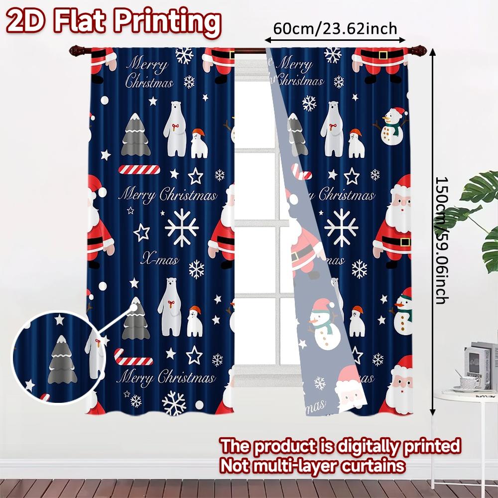 2pcs, 2D FLAT PRINTING Curtains (Without Rod) Festive Wonderland(3) Holiday Halloween Christmas Printed Curtains Yarn Curtains