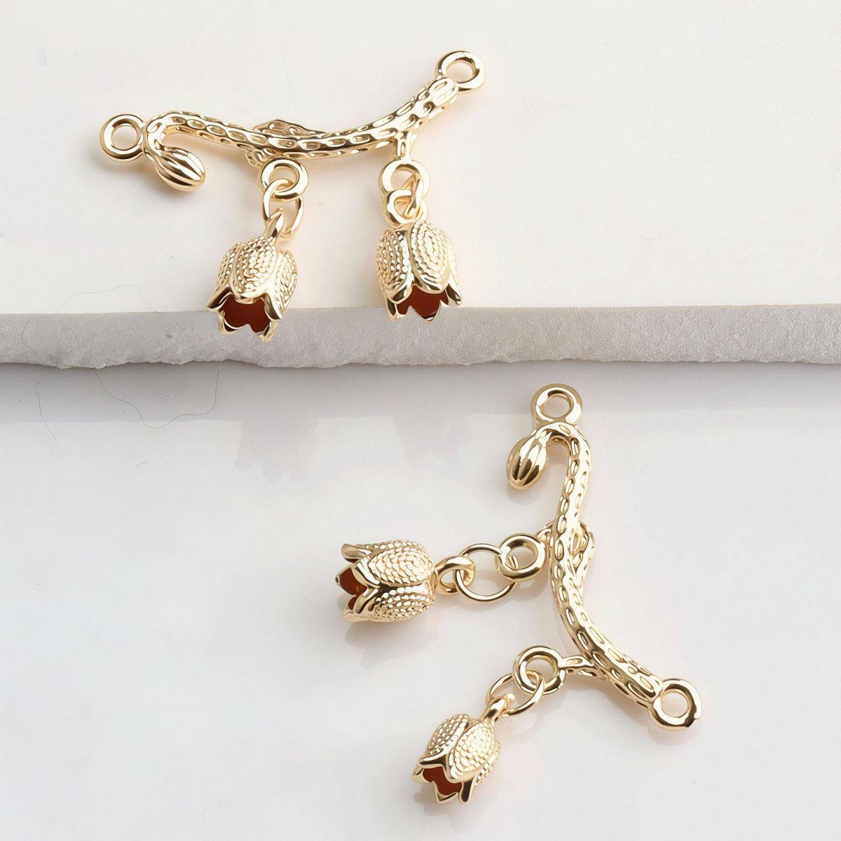 

Позолоченный 14K двойной коннектор-подвеска Ландыш для DIY браслетов и ожерелий