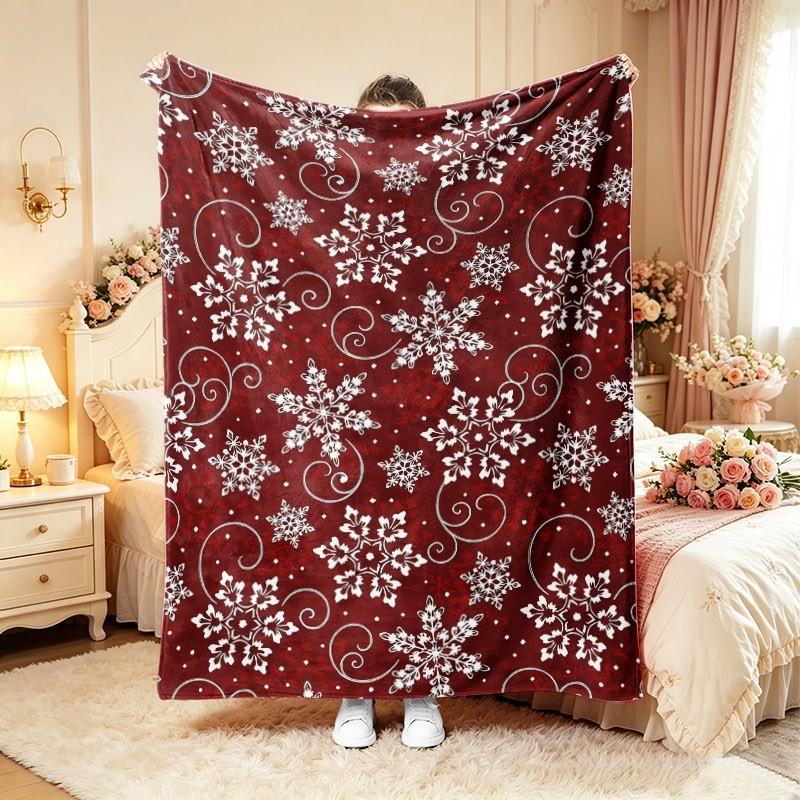 Burgundy Snowflake Scroll Xmas Throw Blanket,Warm Sofa,Chill Night Cover,Birthday Anniversary Home Casual Gift
