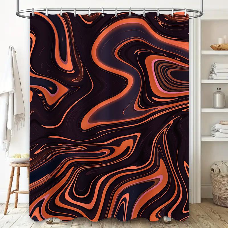 Luxury Abstract Print Shower Curtain Fabric Waterproof Bath Decoration Home Decor Black Orange Swirls Pattern With 3M Adhesive S