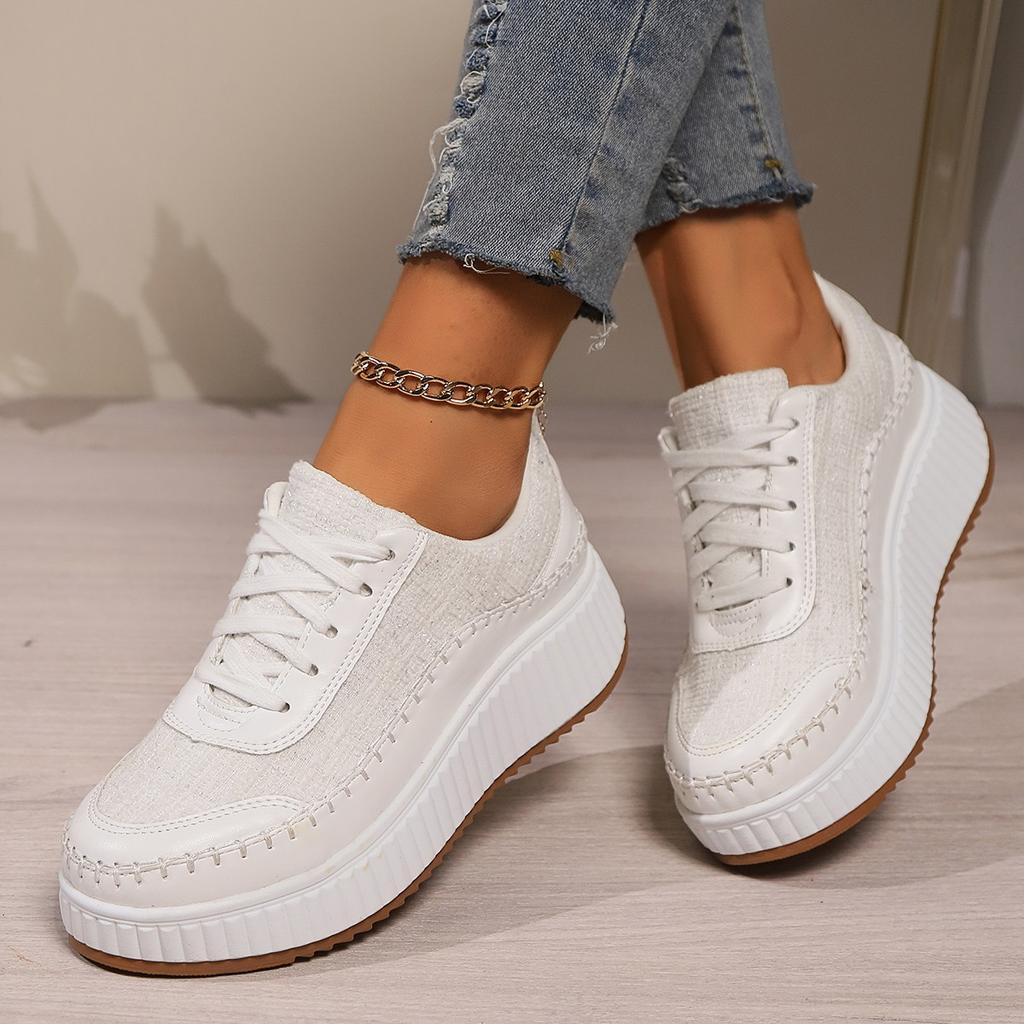 Fashion Comemore Fashion Glitter Platform Sneakers for Women Spring Lace Up Sports Shoes Woman Plus Size 43 Thick Bottom Tennis Shoes