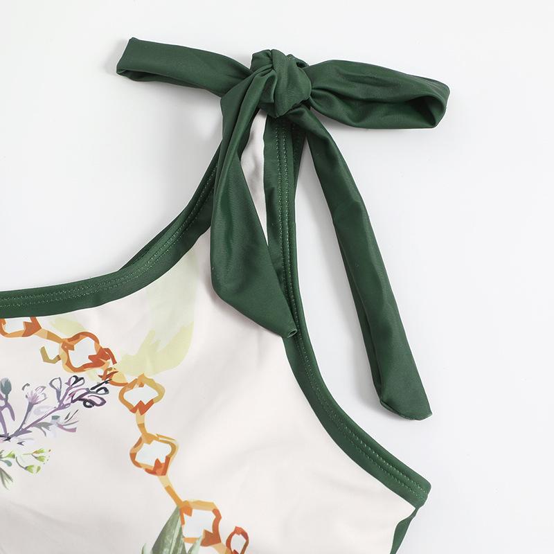 Damski modny drukowany kostium kąpielowy z łatkami, jedno ramię, spódnica z falbankami, zestaw kąpielowy, dwuczęściowy, chroniący przed słońcem, tankini