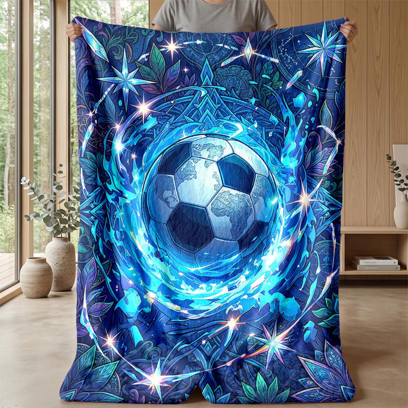 Futuristic Soccer Ball Art 4 Theme Blanket Lightweight Warm Flannel Blanket Decorative Throw Blanket for Home Decoration