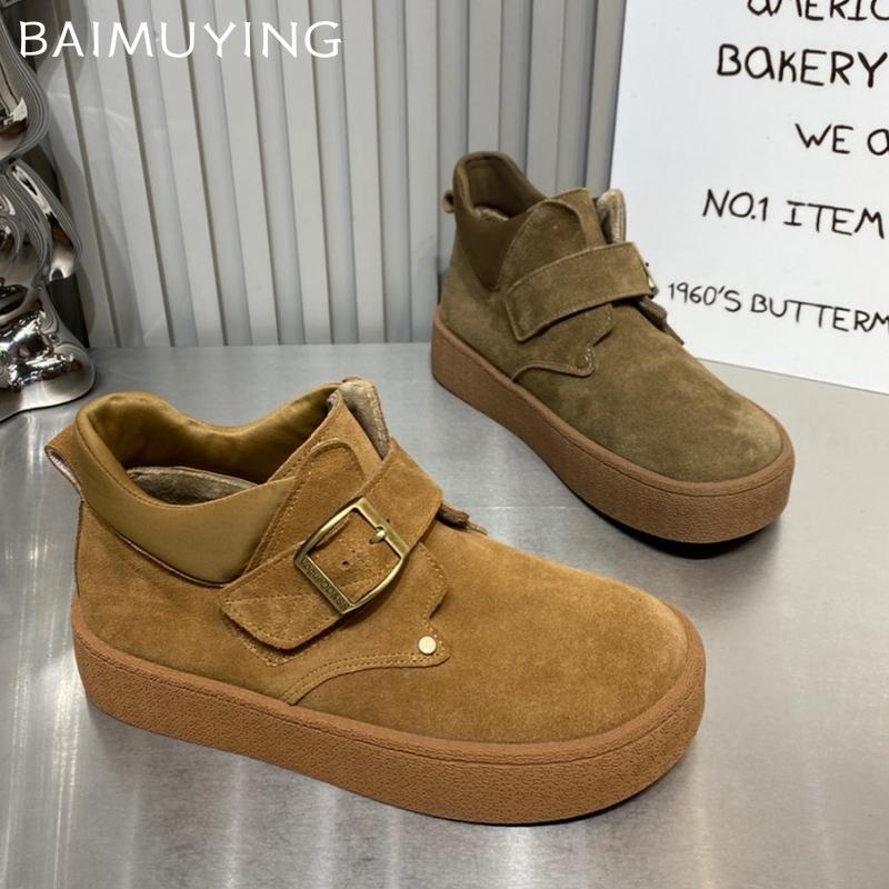 Suede Flats Women Snow Ankle Boots Platform Casual Shoes Designer Short Plush Cotton Botas 2024 Trend Winter Walking Botas Mujer