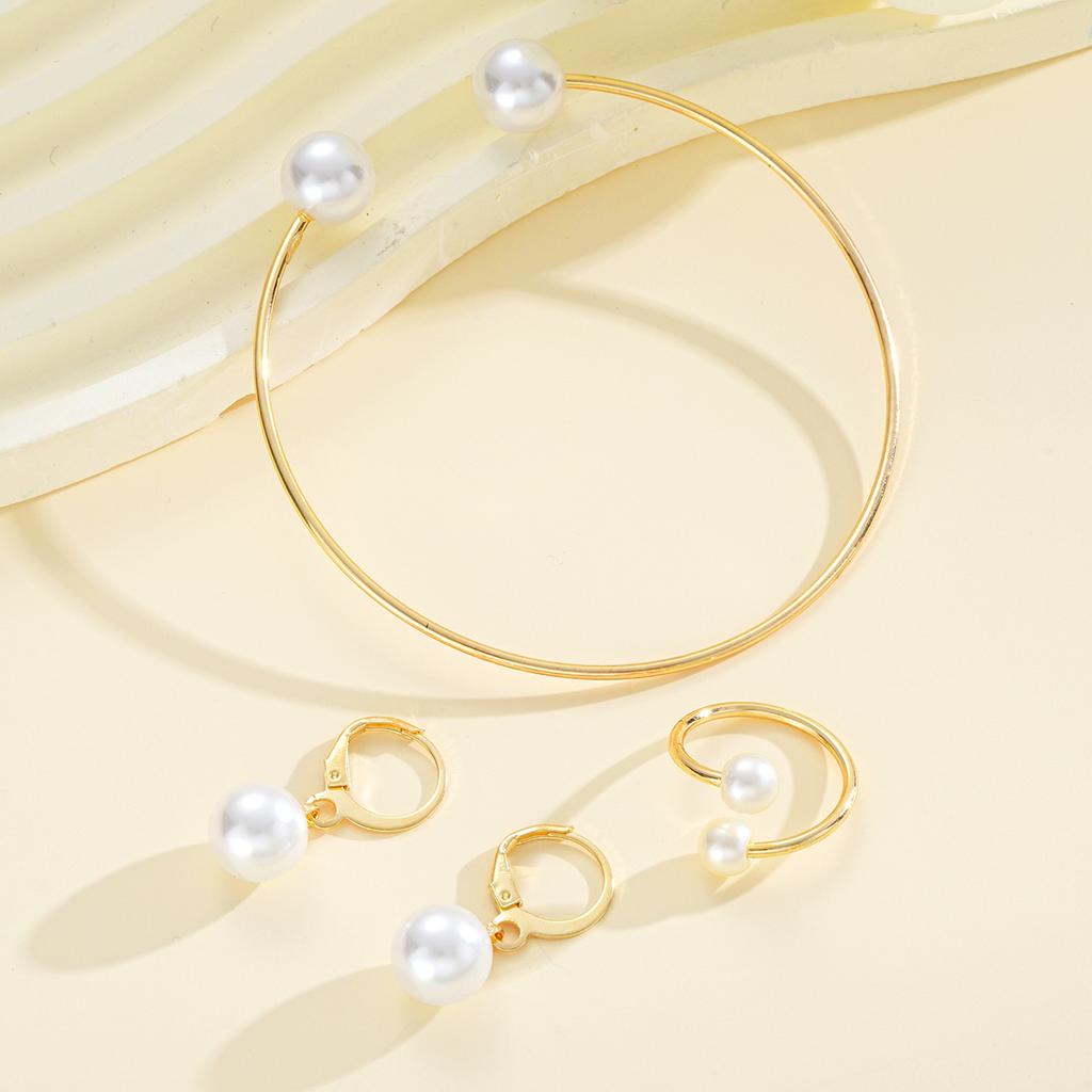 IF ME 4Pcs/Set Simple Earrings Ring Bangle for Women Vintage Exquisite Gold Color Jewelry Set Female Wedding Party Jewelry Gifts