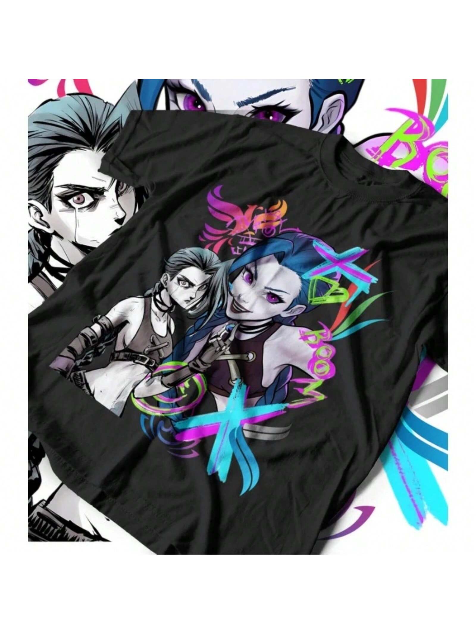 Jinx Arcane T-Shirt Japanese Anime Cartoon Jinx Arcane Graphic Shirt All Size1 S разноцветный