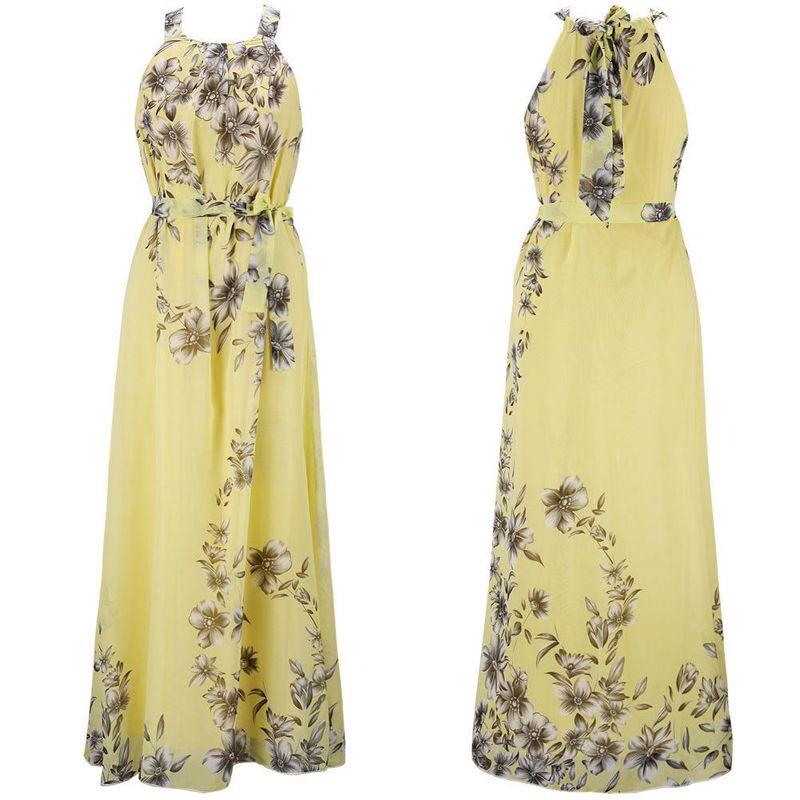 Elegant Plus Size Womens Floral Sleeveless Belted Maxi Long Dress For Summer Parties