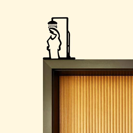Yousheng Metal Bathroom Sign Black Shower Figure Wall Decoration Minimalist Line Rustic Door Sign Funny Door Topper for Bathroom Decoration