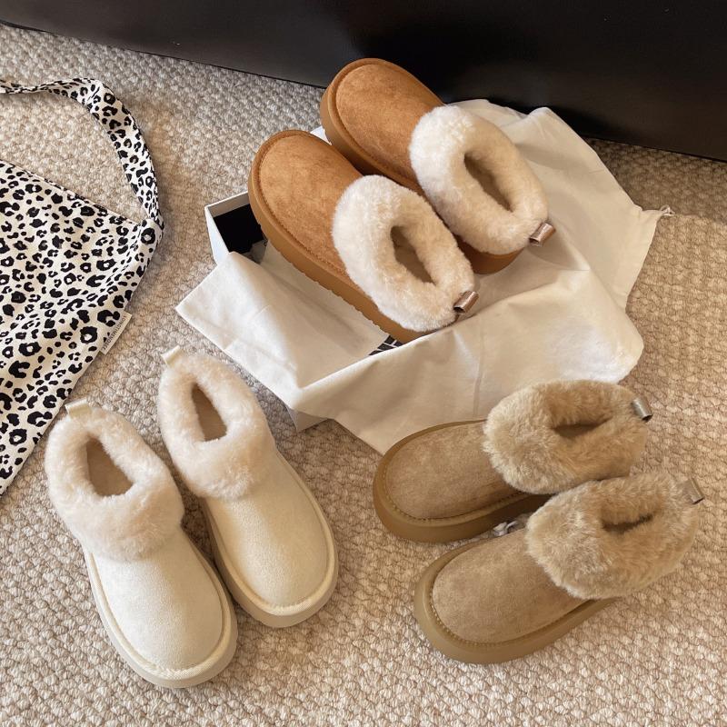 Thick-soled fluffy snow boots for women, velvet warm and cold-proof in winter, low-top cotton shoes snow boots