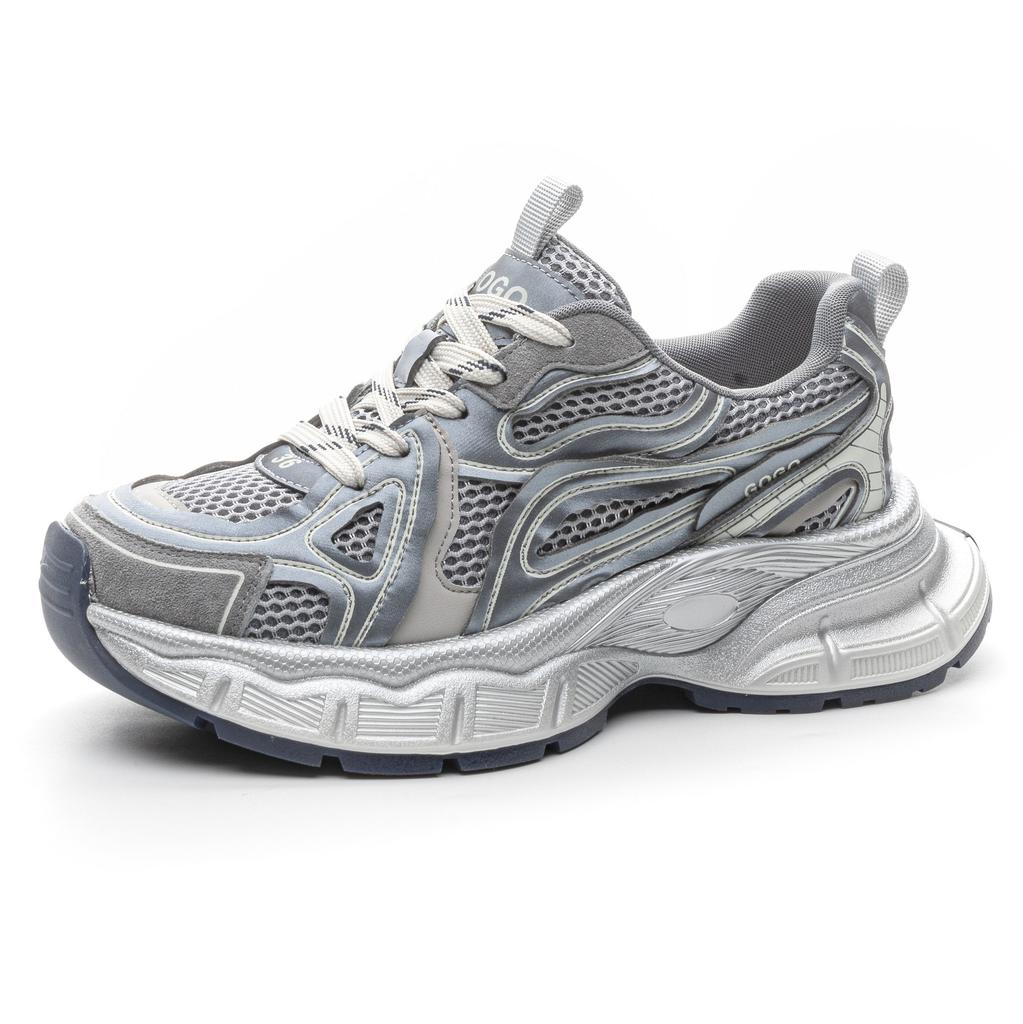 2025 Spring New Trend Thick-soled Dad Shoes Gray Heightened Polish Old Sports Shoes Simple Casual Shoes Women