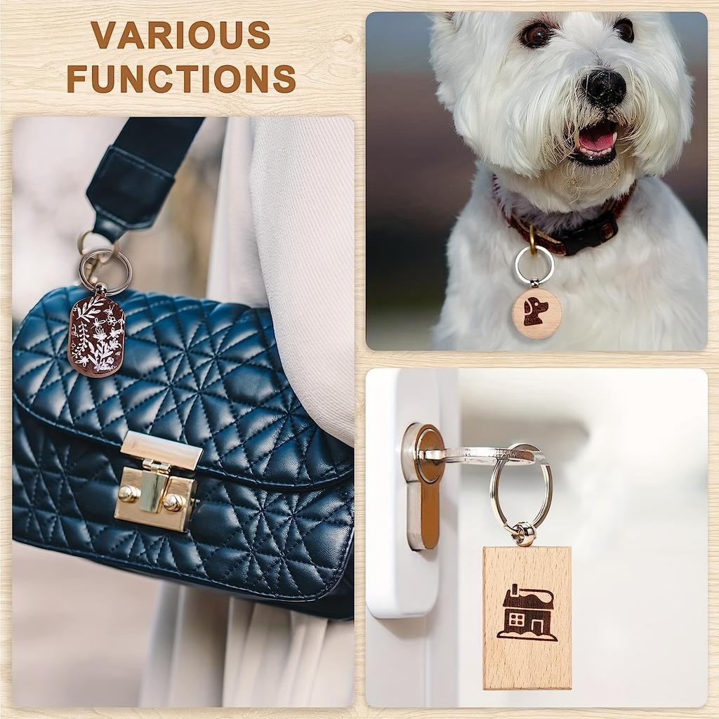 30 sztuk Drewnianych Półfabrykatów do Grawerowania Laserowego - 3 Kształty Półfabrykaty do Breloków, Hurtowe do Rękodzieła DIY, Różne Breloki i Przywieszki do Kluczy