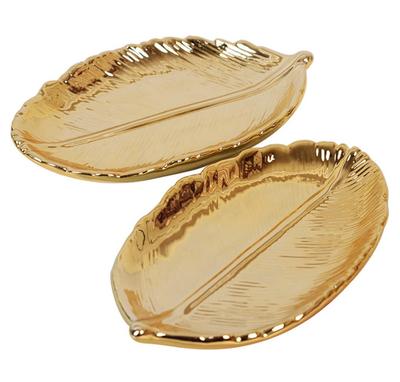 [Queen-b] Gold Leaf Jewelry Tray, Set of 2, Stylish and Cute Decorative Tray for Small Items, Earrings, Necklaces, Rings, and More