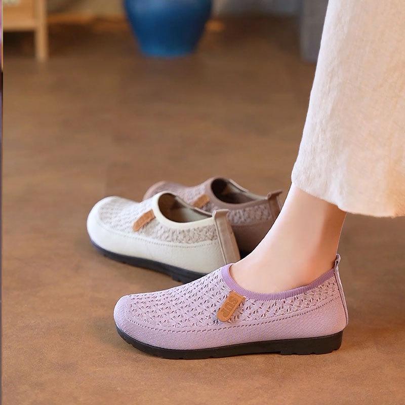 2025 Spring/Autumn Women's Knit Breathable Slip-On Shoes - Soft Sole Lazy & Mom Style