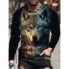 Animal Print Men's Long Sleeve T-shirt Spring And Autumn Men's Daily Casual Top 3D Wolf Print Men's Fashion Long Sleeve T-shirt