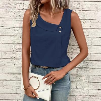 Women's New Casual Slant Neck Sleeveless Regular Pullover Top T-Shirt