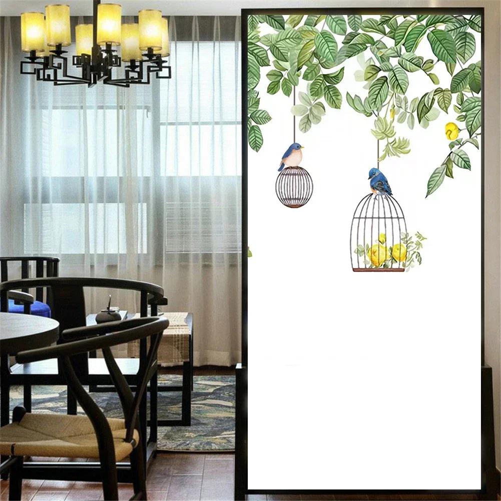 

Static Cling Privacy Windows Film Decorative Flowers and BirdsStained Glass Window Stickers Frosted Window Cling (as the picture,40x60cm WxH)