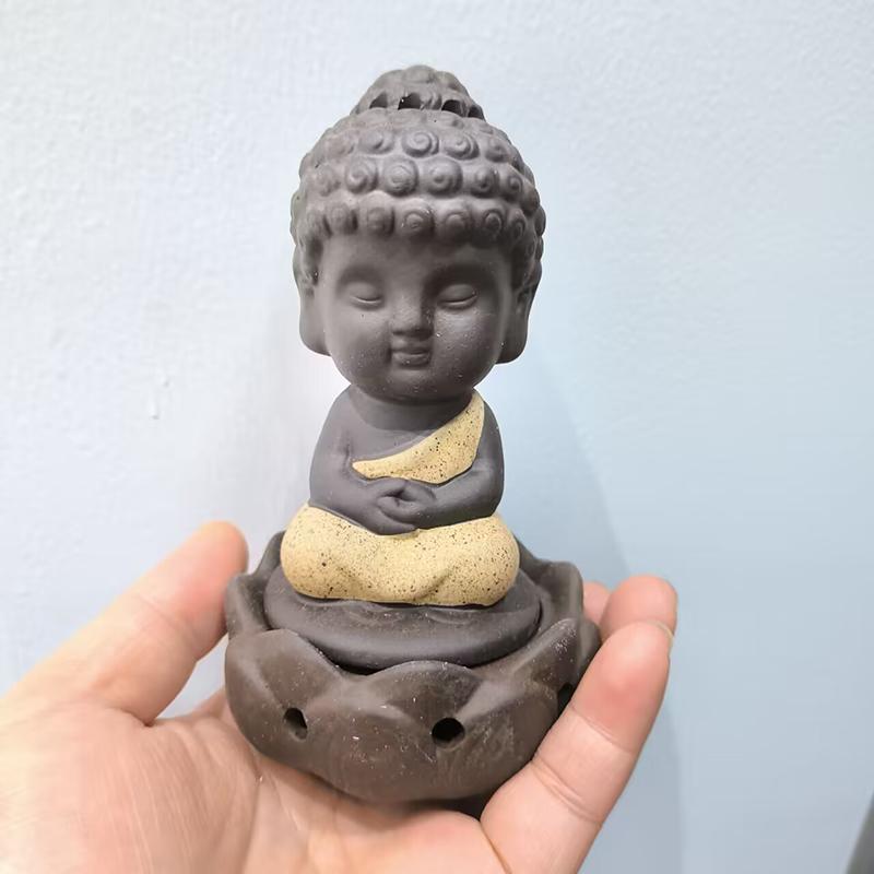 FY Wünschender Mönch Keramik Räucherstäbchenhalter Buddha 2 Stunden Spiralräucherhalter Sandelholz Lavendel Lotusbasis