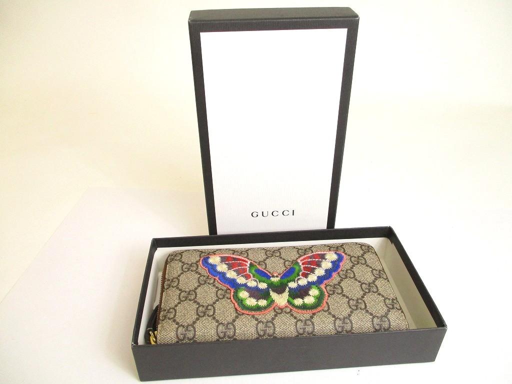 Authentic GUCCI GG Coating Canvas Leather Butterfly Motif Round Zip Wallet #a907  Refurbished