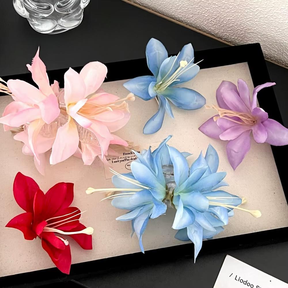 Hawaiian Flower Hair Clip/Claw for Women Artificial Floral Shark Clip Lily Barrettes Hairpin Accessories Vacation Beach Gifts