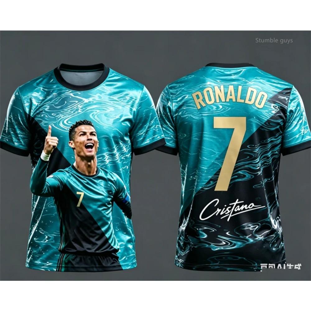Sommer Ronaldo 3D-Druck Design Kinder Outfit Fußballtrikot T-Shirt. Locker und bequem Geeignet für den täglichen Gebrauch