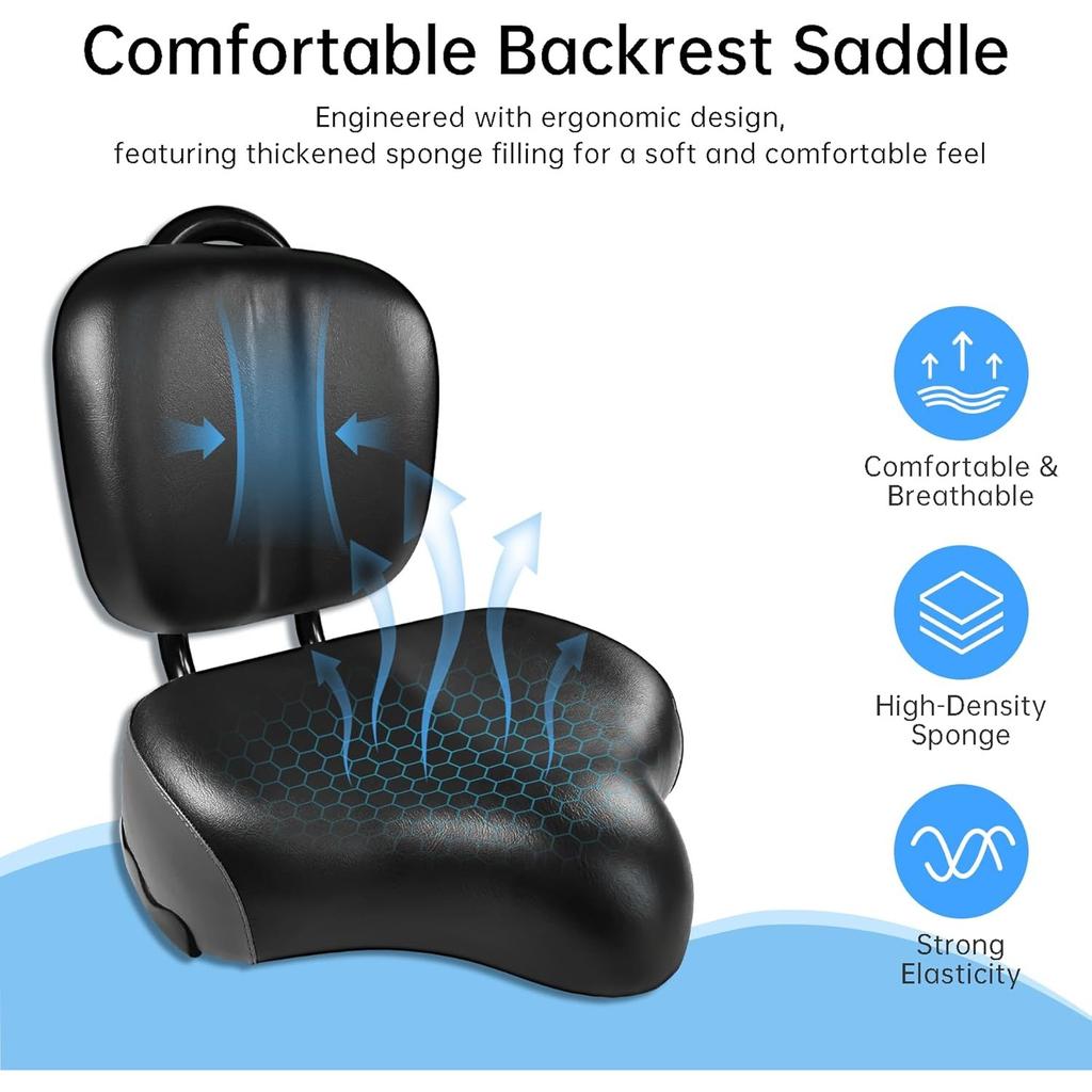 Bike Seat with Backrest, Oversized Comfortable Ergonomic Design Bicycle Saddle for Men and Women Adjustable Height Bike Saddle