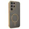 For Samsung Galaxy S23 Ultra Phone Case Carbon Fiber Textured Electroplated TPU Back Cover