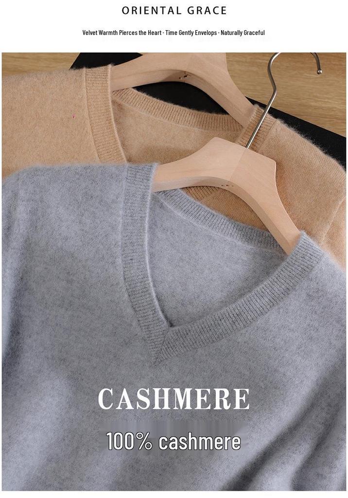 Women's 100% Cashmere V-Neck Loose Slimming Sweater, Autumn/Winter 2026 Collection, High-End Ready-to-Wear