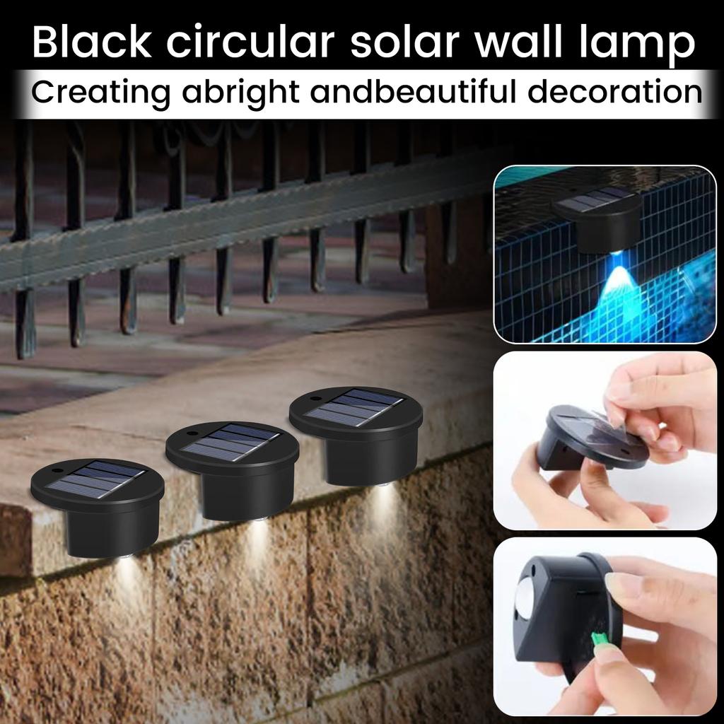 Round Solar Powered Wall Light Outdoor Waterproof LED Garden Pathway Step Deck Light with Built-In Solar Panel and Motion Sensor