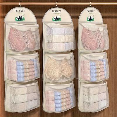Three-Tier Hanging Underwear, Socks, and Bra Mesh Storage Bag - Suitable for Dormitory and Home Wall-Mounted Organizer