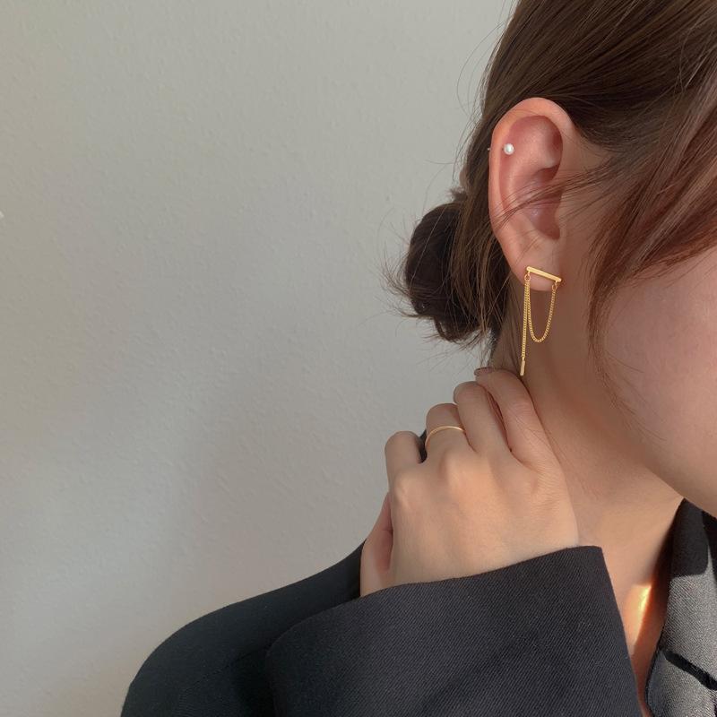Tassel Earrings Long Femininity Luxury Simple Fashionable Geometric Chain Earrings Cold Wind