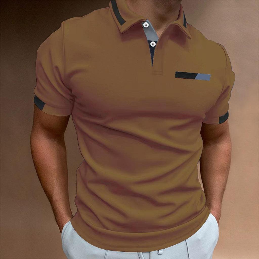 New Men's Casual POLO Shirt Chest False Pockets Lapel Buttons Business T-shirt Tops Male