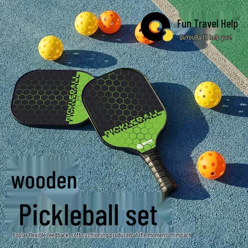 Poplar Wood Pickleball Set with 4 Balls and 2 Paddles