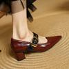 Fashion 2025 New Spring Women Pumps Pointed Toe Genuine Leather Women Shoes Buckle Strap Mary Janes Ladies Shoes Cowhide Leather