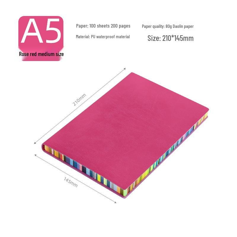 A5 Soft Cover Rainbow Edge Cute Leather Notebook - Custom Simple Color Edge Thickened Diary
