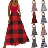 Ladies' Plaid Printed Summer Casual and Fashionable Sleeveless Long Dress