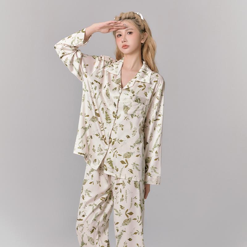 

Пижама для женщин осень Ice Silk с длинным рукавом новая женская домашняя одежда весна и осень XL