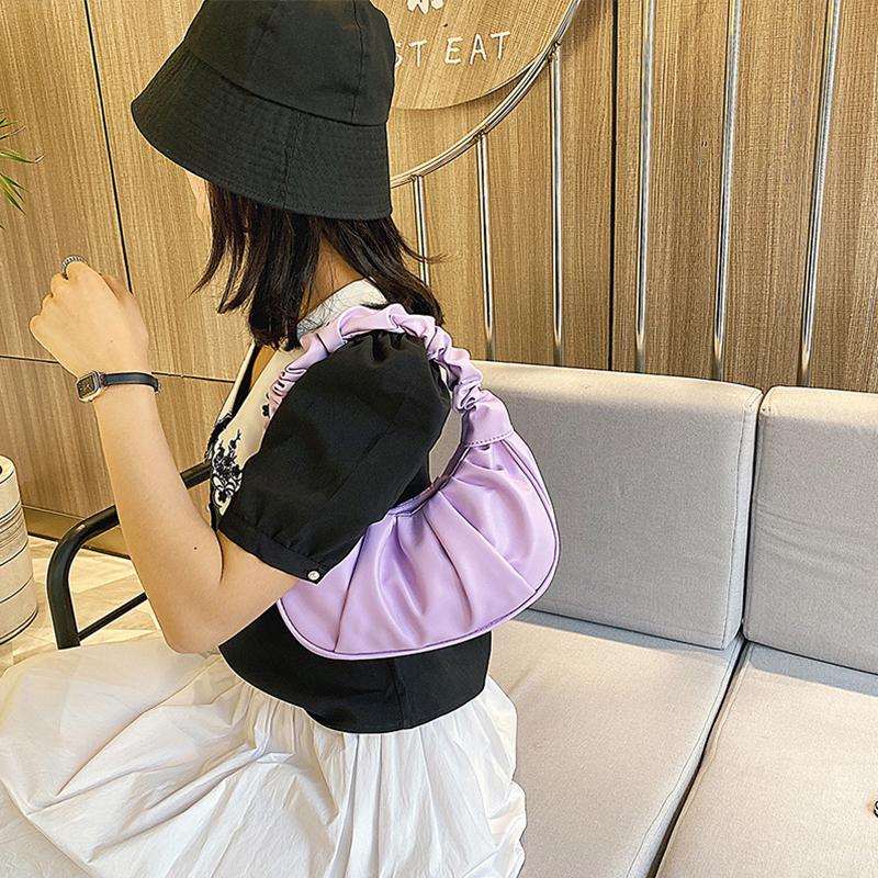 Fashion Pleated Handle Bags For Women Solid Color Cloud Bags PU Leather Shoulder Bags Armpit Bag Leisure Girls Small Tote Casual