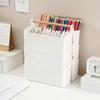 Desktop Plastic Caddy with Wooden Handle Art Supply Organizer Bin with Adjustable Dividers Makeup Basket Storage Tote for Colored Pencils Brushes