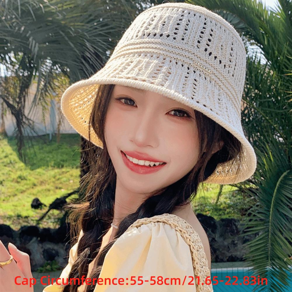 Wide Brim Fisherman Hat Knitted Bucket Hat Fashion Hollow Beach Cap  Summer