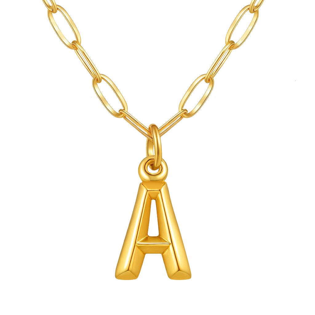 Stainless Steel Plated 18K Gold Small Square Chain Three-Dimensional 26 Letter Pendant Necklace Fashion Jewelry Nc-1958
