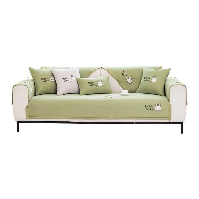 Four Seasons Sofa Cover Combination Corner Couch Towel Embroidered Rabbits Sofa Mat Pet Sofa Cushion Slipcover for Living Room